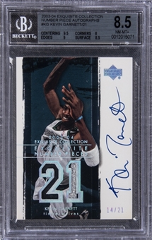 2003-04 UD "Exquisite Collection" Number Pieces #KG Kevin Garnett Signed Card (#14/21) – BGS NM-MT+ 8.5/BGS 10
